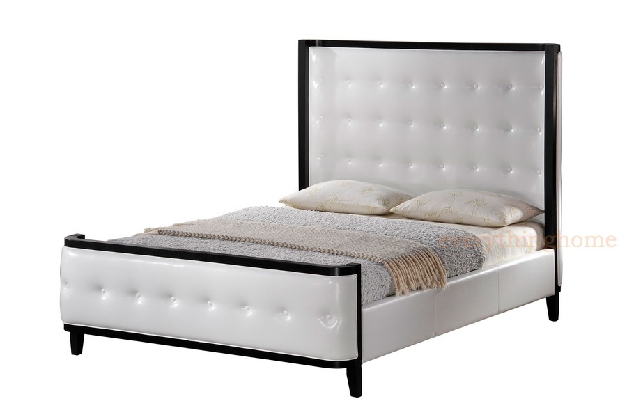  White Faux Leather Tall Tufted Headboard Queen Platform Bed New  eBay