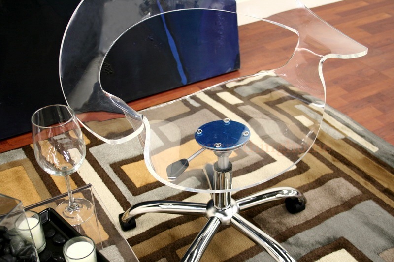 Transparent Acrylic Chrome Rolling Adjustable Ghost Swivel Office Desk