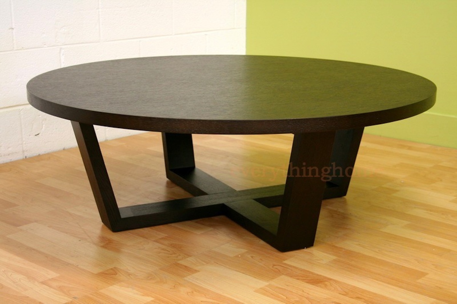 MODERN BLACK STAINED OAK WOOD COFFEE TABLE X WOOD LEGS ROUND DESIGNER