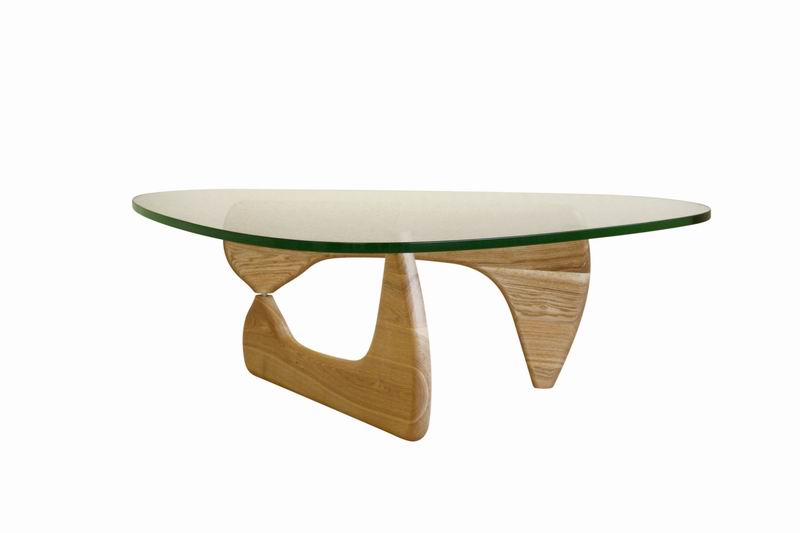 MID-CENTURY MODERN NOGUCHI STYLE TRIBECA WOOD BASE GLASS TOP COFFEE