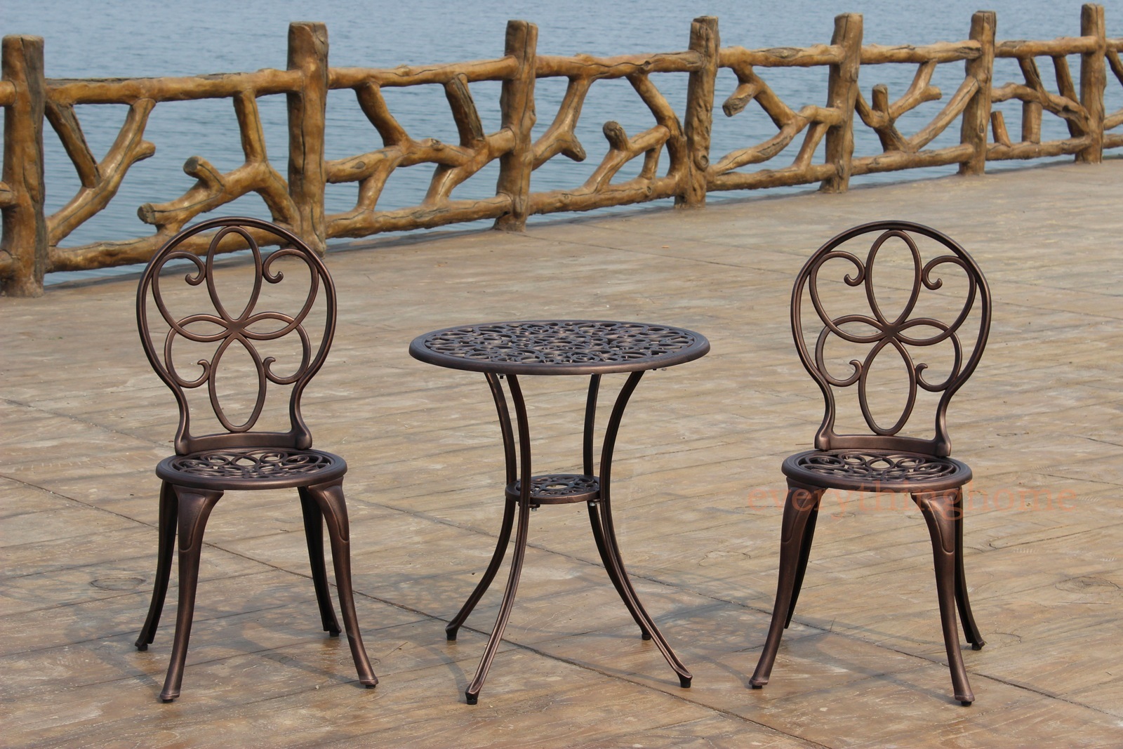 3 Piece Cast Aluminum Outdoor Bistro Patio Set Table 2 Chairs New