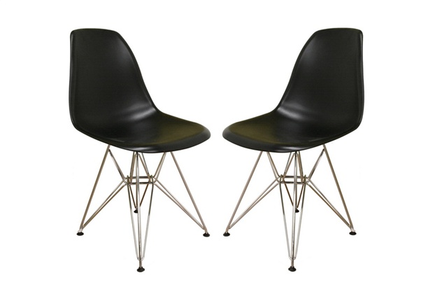 2 White Black Eiffel Dining Chairs Wire Base Metal Legs