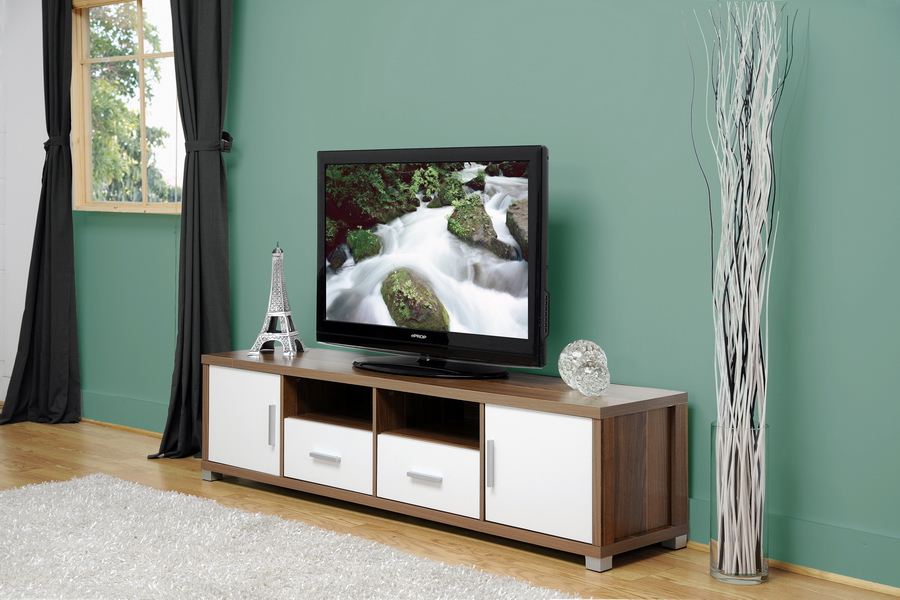 WALNUT VENEER MODERN WOOD FLAT PANEL TV STAND CREDENZA MEDIA CONSOLE 