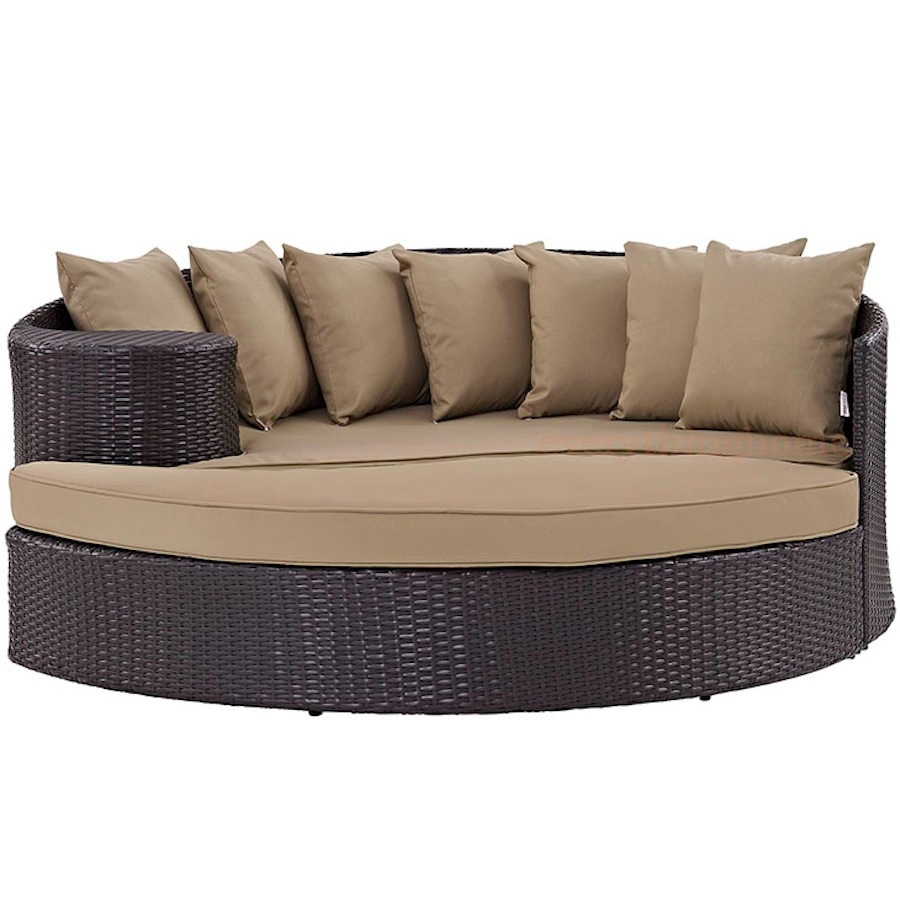 Outdoor Patio Brown Rattan Round Day Bed Lounge Sofa UV Resist