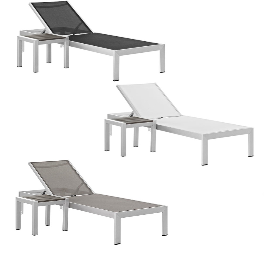 Sun Lounge Chair Table Texiline Mesh In Black White Or Gray Brushed Aluminum Ebay