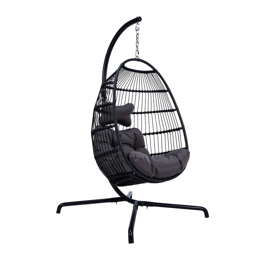 Wicker Folding Hanging Egg Swing Chair Indoor Outdoor Use Charcoal | eBay