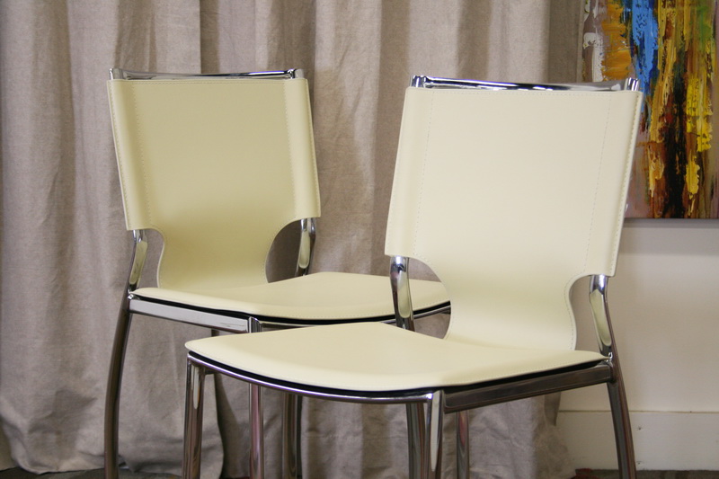 2 Ivory White Leather Chrome Modern Dining Office Chair