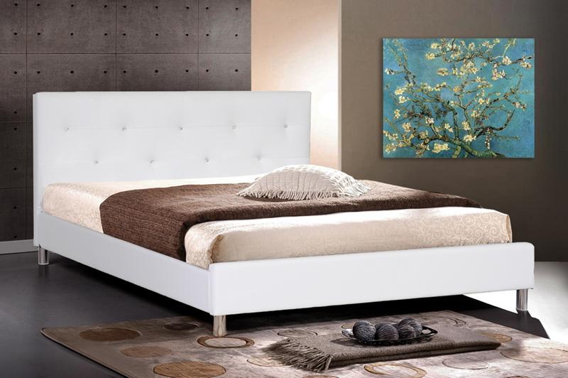 White Or Black Faux Leather Queen Bed, White Faux Leather Headboard With Crystals