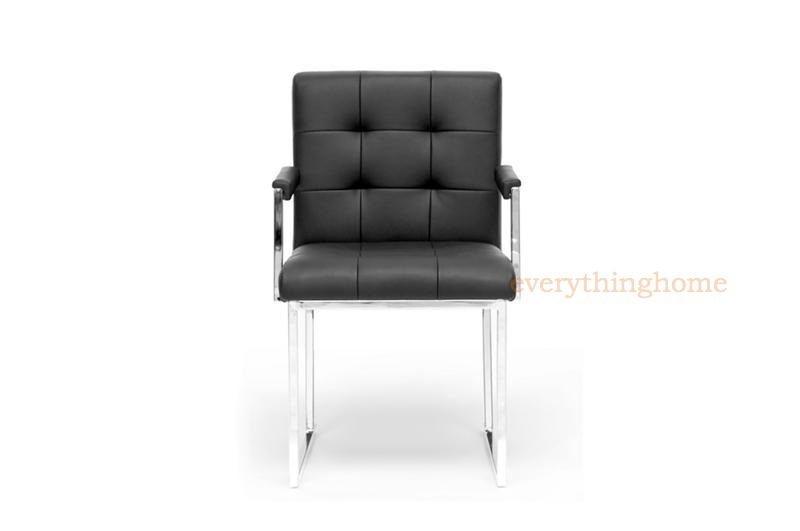 Black Leather Mid Century Modern Accent Waiting Room Office Chair Steel Frame