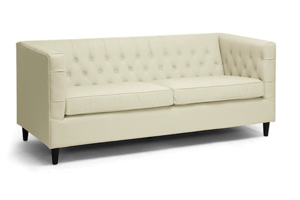 New Modern Cream Button Tufted Leather Sofa Contemporary Style
