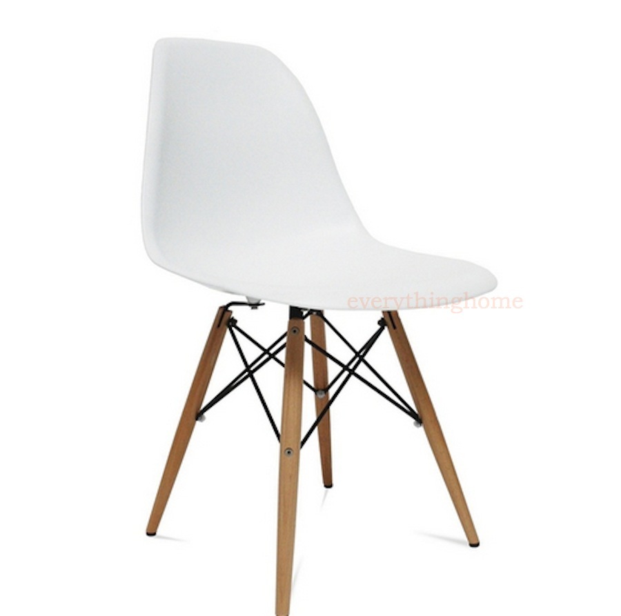 White Eiffel Plastic Shell Pyramid Dining Side Chair Wood Leg Dowel Base Ebay