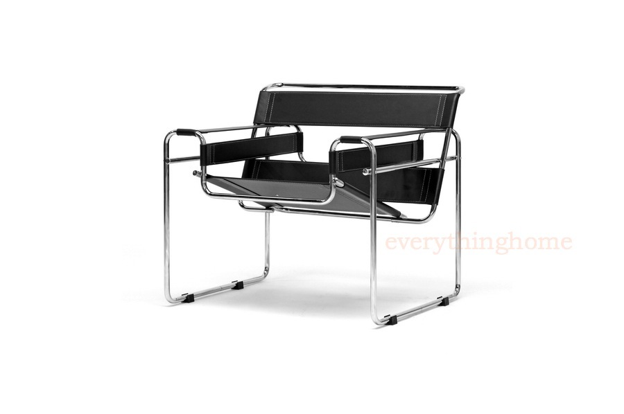 Black Leather Chrome Mid Century Armchair With Leather Covered Arms