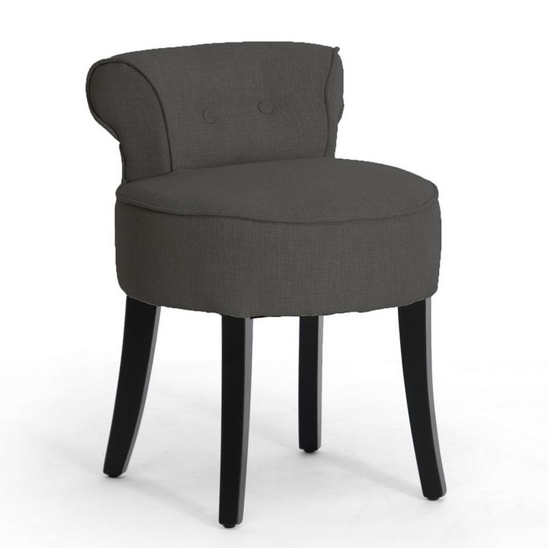 Gray Linen Modern Button Tufted Low Lounge Accent Petite Vanity Stool Seat Chair