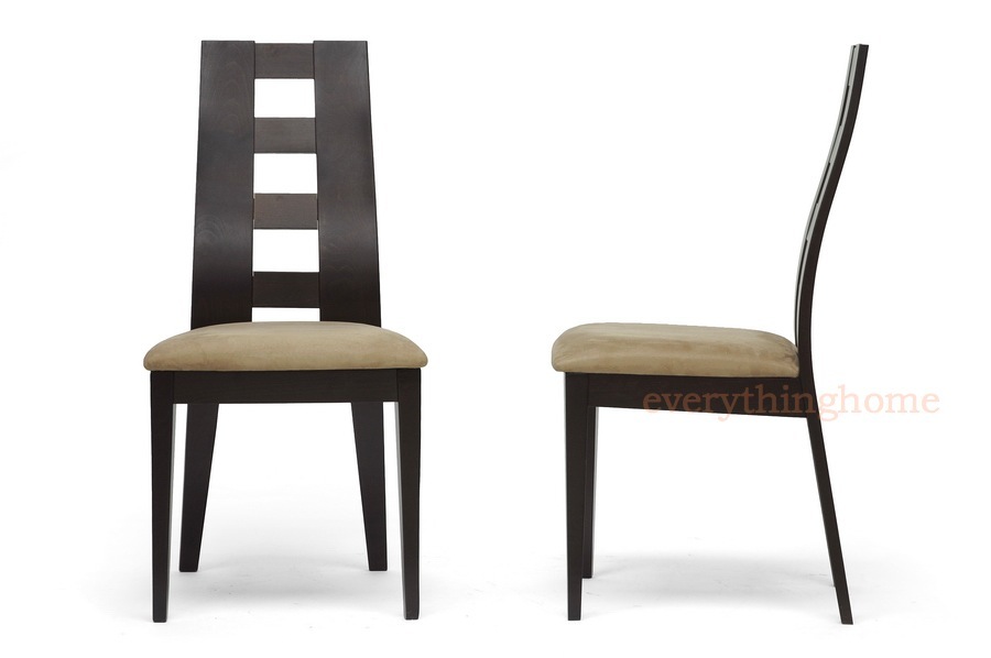 2 Modern Dark Brown Wood Dining Chairs Square Back Design Microfiber Designer