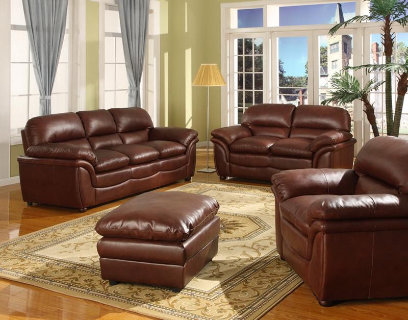 Modern Cognac Brown Soft Bonded Leather Sofa Loveseat Set Contemporary New
