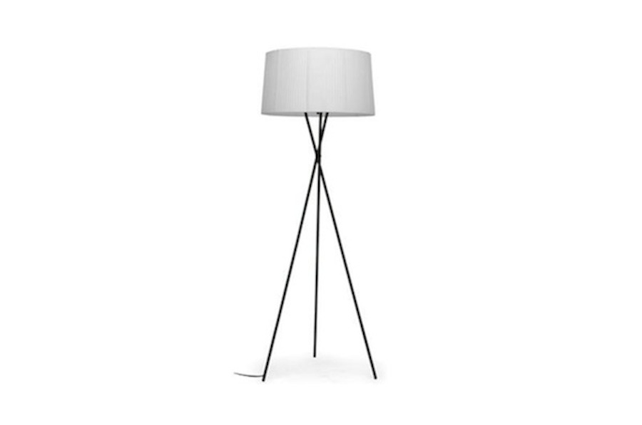 MODERN BLACK METAL TRIPOD BASE FLOOR LAMP WHITE SHADE CONTEMPORARY NEW ...