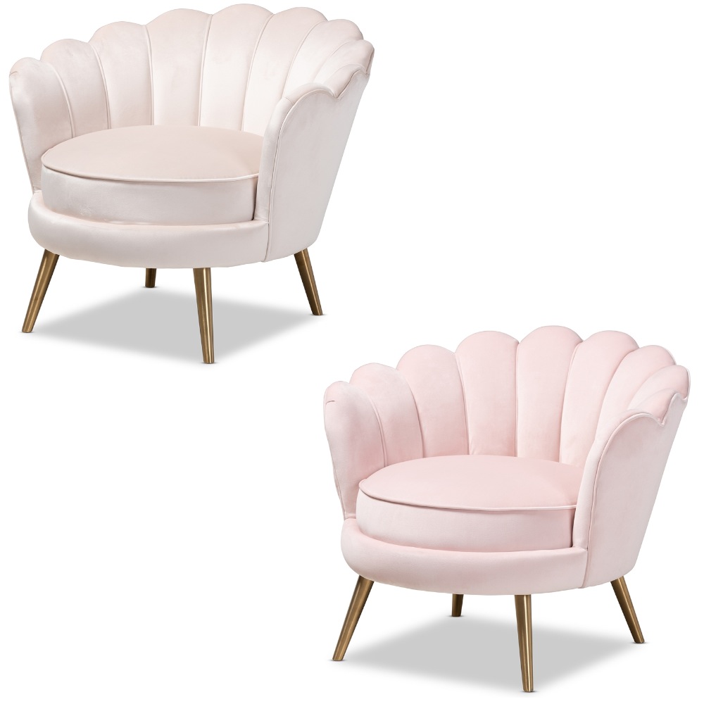 Velvet Seashell Shell Club Accent Lounge Chair Light Beige ...
