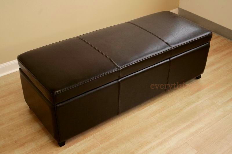 47" Long Dark Brown Leather Storage Hallway Ottoman Bench Chest Trunk Flip Top